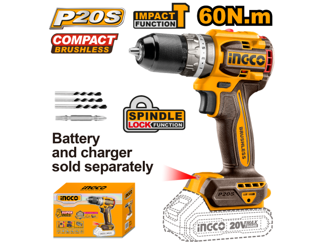 ATORNILLADOR A BATERIA C PERCUTOR 20V SIN BAT SIN CARGADOR COMPACT CIDLI206021 INGCO