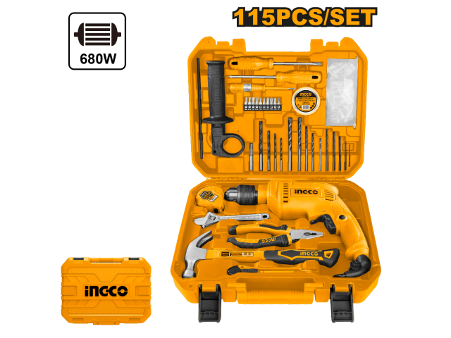 SET TALADRO 680W + HERRAMIENTAS + VALIJA INGCO HKTHP11151